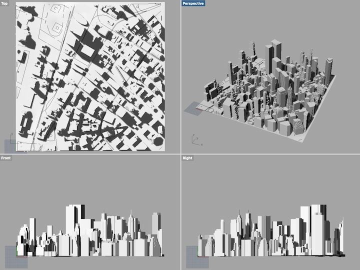  CADMAPPER section of NYC in 3D, viewed in Rhino3D [Source: Fabbaloo] 