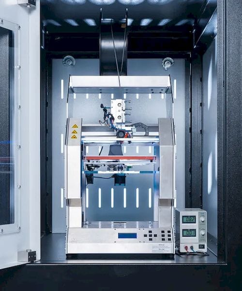  The 3D printing module of the Fusion Factory consists of an industrial 3D printer developed by a German manufacturer. (Image courtesy of Xerion.) 