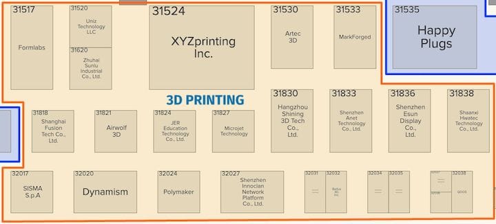  Tentative floor map for the 3D printing exhibitors at CES 2019 [Source: CES] 