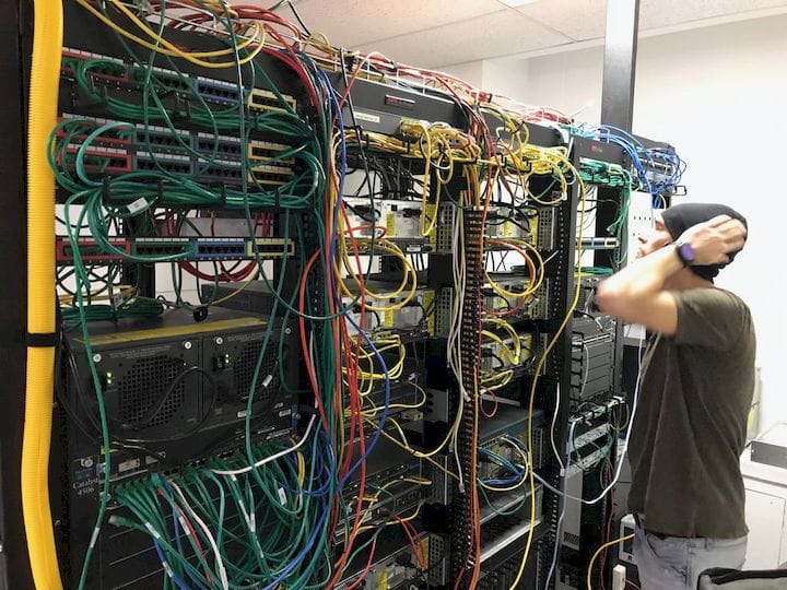  A typical data center cabling scenario: how do you keep track of and maintain all the connections? [Source: Glen Beer] 
