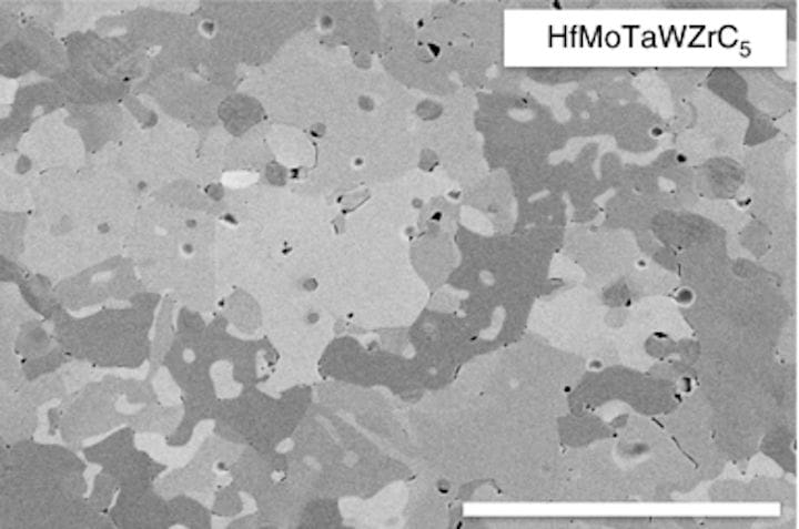  Electron micrograph of multi-phase HfMoTaWZrC5 specimens [Source: Nature] 