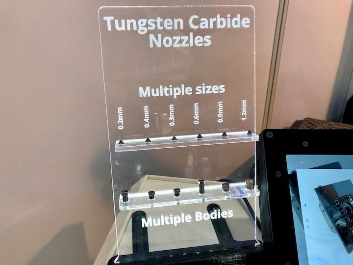  Multiple sizes of tungsten carbide 3D printer nozzles from Dyze Design [Source: Fabbaloo] 