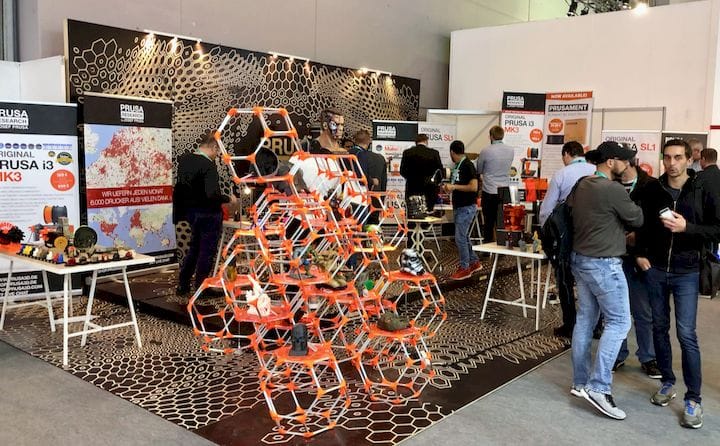  Prusa Printers’ modest exhibition stand at formnext 2018 [Source: Fabbaloo] 