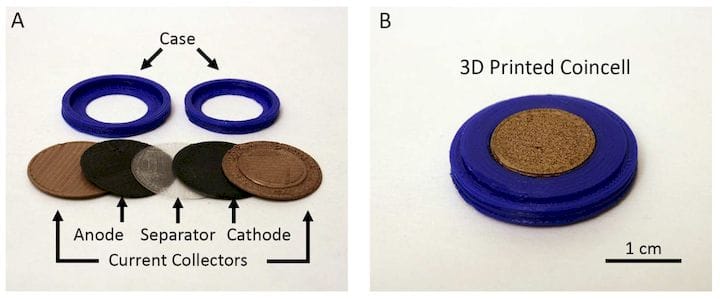 A small battery made from 3D printed components [Source: ACS] 