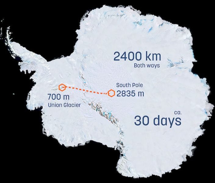  Route to be travelled by the Solar Voyager 3D printed vehicle [Source: Clean2Antarctica] 