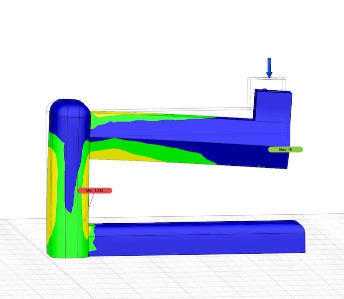  A part undergoing static stress simulation in Autodesk Fusion 360 [Source: Fabbaloo] 