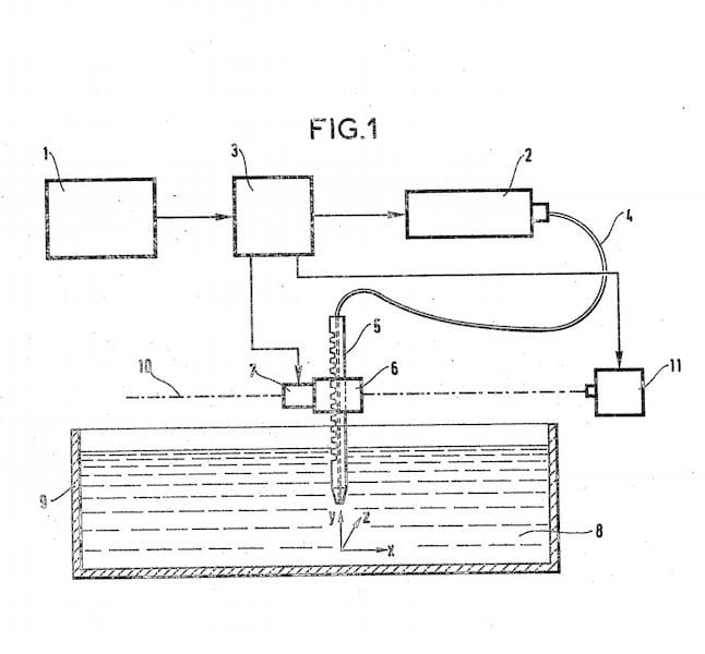  Diagram for a form of SLA 3D printing from a 1984 French patent [Source: INPI] 