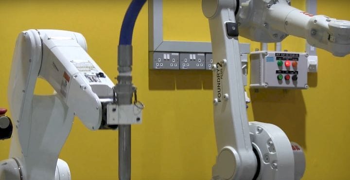  Dual robotic construction 3D printers [Source: Nanyang Technological University] 