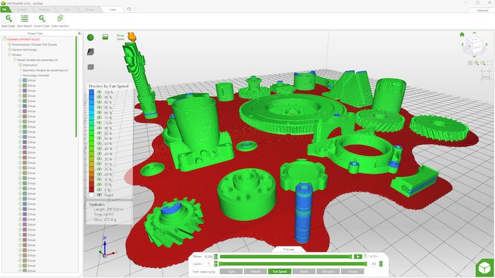 Previewing a 3D print job by fan speed in SOFTSHAPER 2019 [Source: Verashape] 