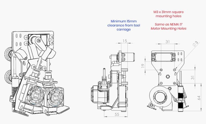  Schematic of Makertech 3D's solution to the dual extruder problem [Source: Makertech 3D] 