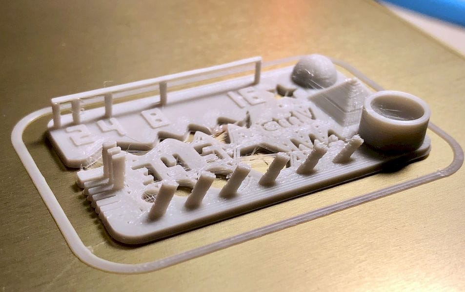  The CTRL-V test, using PLAS3D filament. A little stringing, but all features look pretty decent for this very tiny test [Source: Fabbaloo] 
