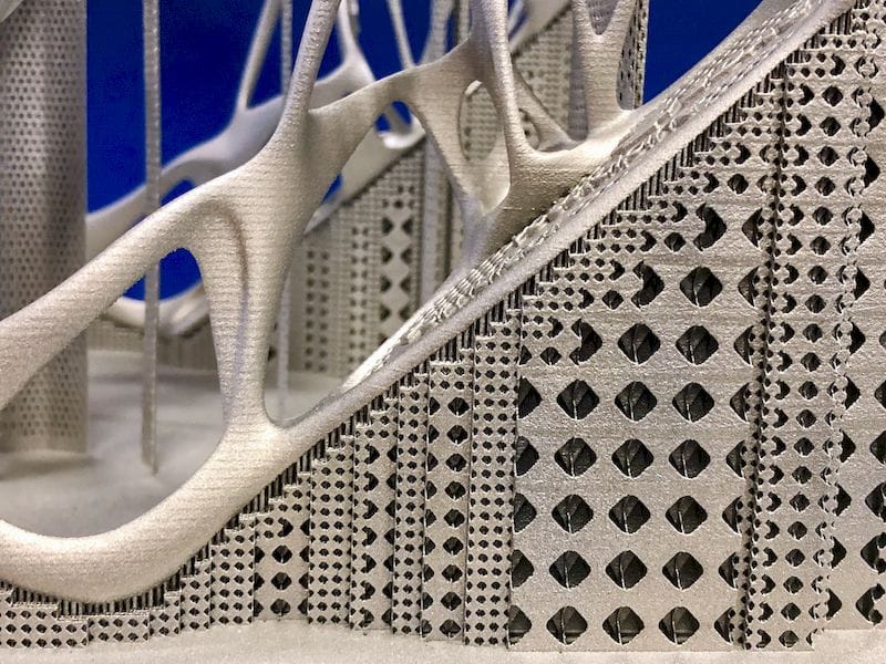  Detailed image of support structures on an SLM Solutions 3D metal print 