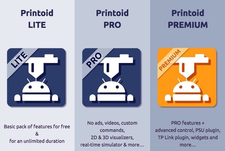  Three versions of Printoid are available  