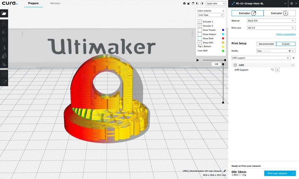  Ultimaker Cura 3.4 now includes an intelligent infill feature 