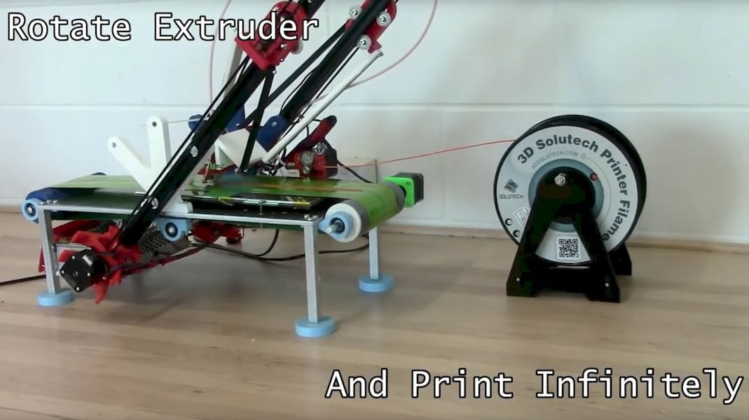  The Workhorse 3D printer with a tilted extruder to enable infinite 3D printing 