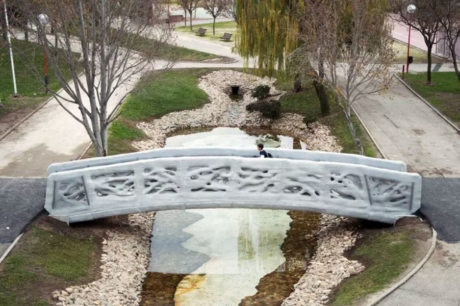  A bridge 3D printed by ACCIONA and the Institute of Advanced Architecture of Catalonia in Spain. (Image courtesy of the Institute of Advanced Architecture of Catalonia.) 