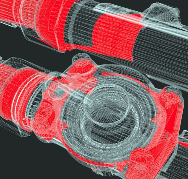  A complex 3D model showing invalid segments in red. Yes, lots of them present 