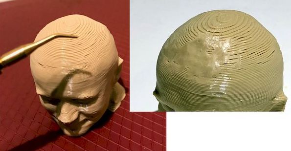  Smoothing the layer lines on a test print, before and after. Note only a small section was smoothed 