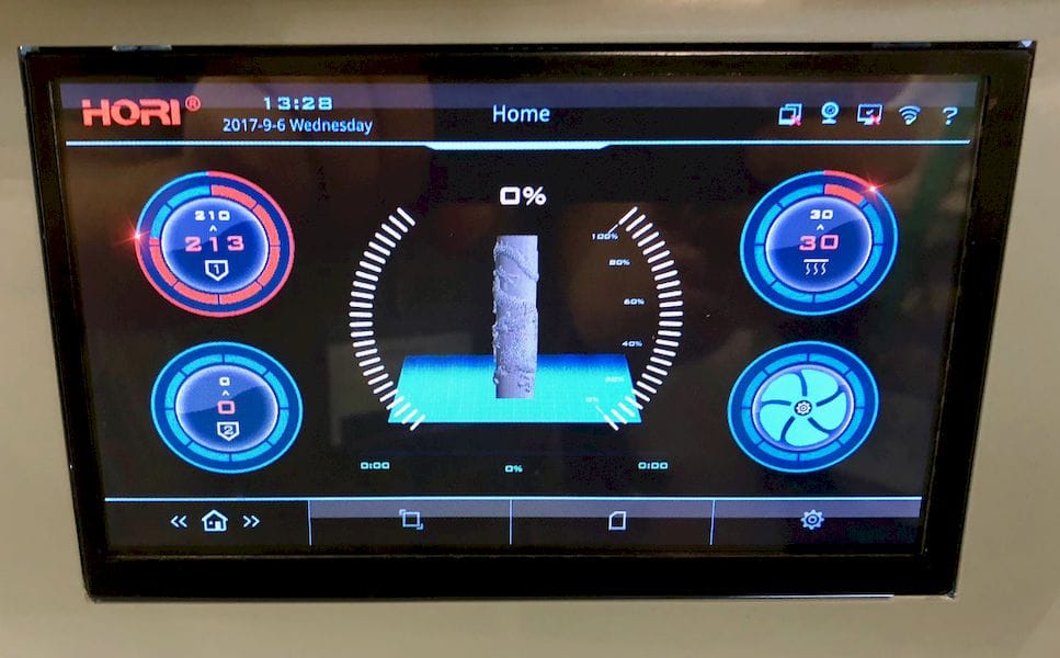  The touch control screen on one of HORI's several industrial 3D printers 