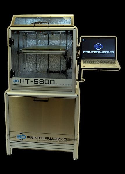  A view of the HT 5800 with integrated cabinet / stand 