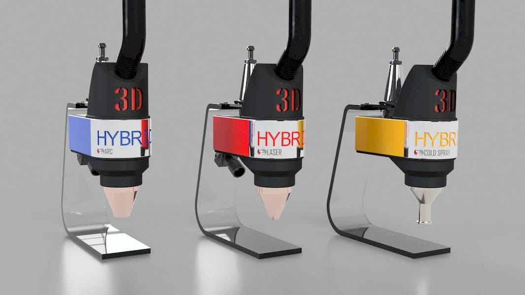  3D Hybrid Solutions' three 3D metal printing toolheads 