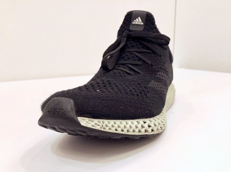  The new FUTURECRAFT 4D 3D printed shoe. Note official Adidas logos 