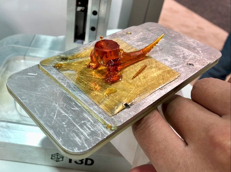  A half-3D printed half dino by T3D still on the build plate 