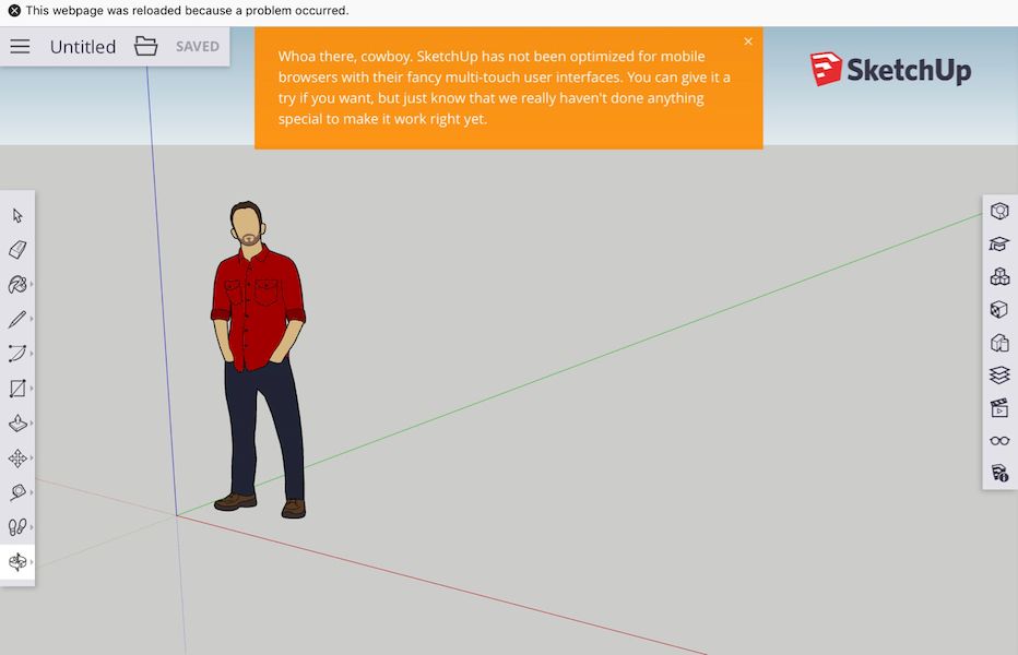  The warning you receive if you try using SketchUp Free on a mobile device 