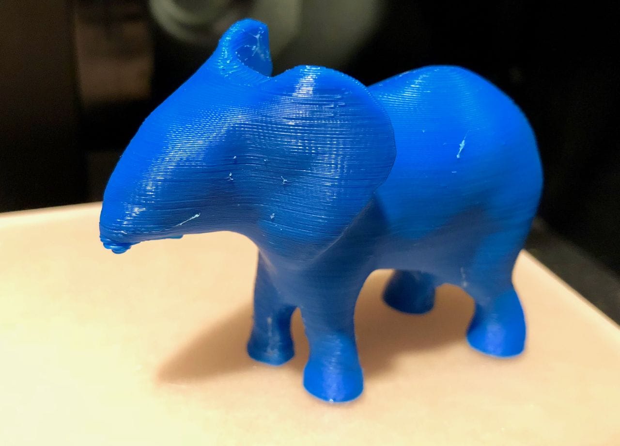  A (mostly) successful 3D print derived from a Google Poly 3D model. Yes, the trunk needs some work, sigh 