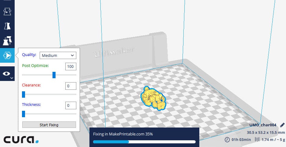  Repairing a broken 3D model directly within Cura 3.0 