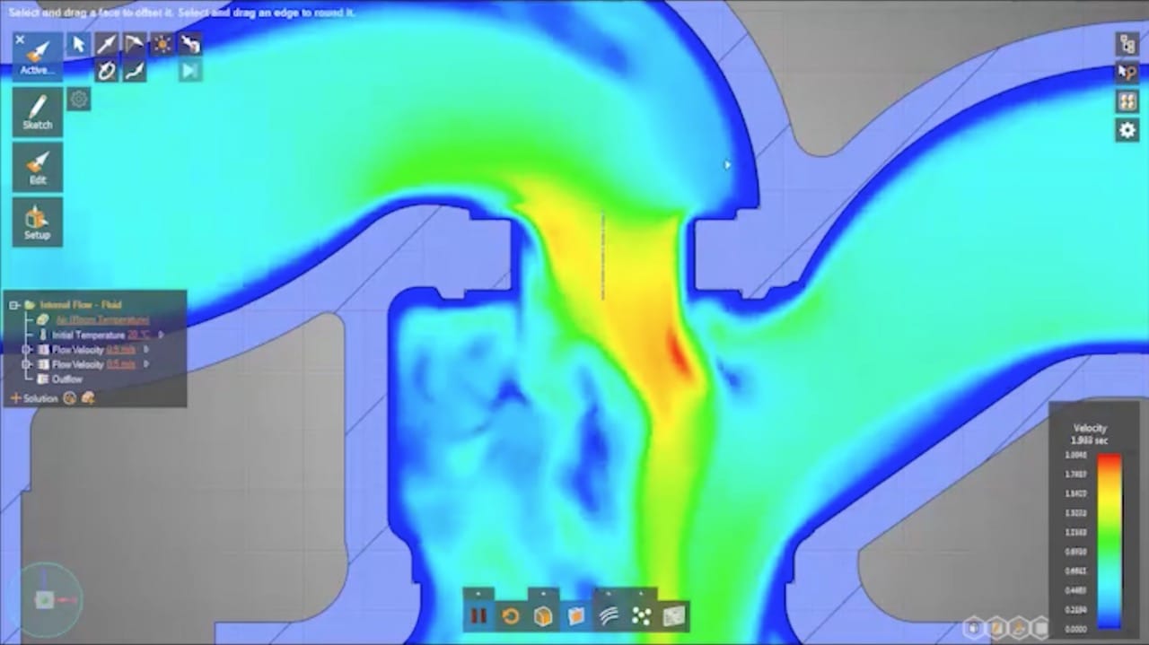  Observing real time simulation while adjusting the 3D model in ANSYS Discovery Live 