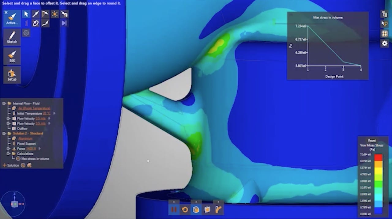  Adding a strut to a design and seeing stress simulation in real time with ANSYS Discovery Live 
