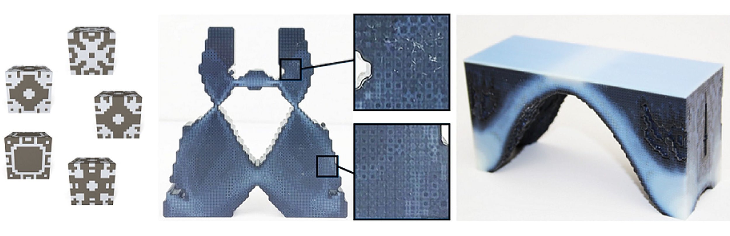  Microstructures (left) are combined together (middle) to create functional objects (right) 
