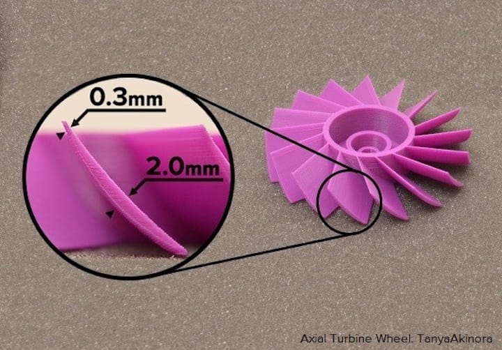  A 3D printed propellor showing how Simplify3D's new variable extrusion size feature works 