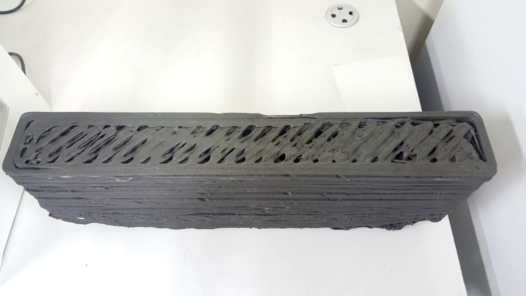  A 3D printed beam made by Moon X with simulated lunar materials 
