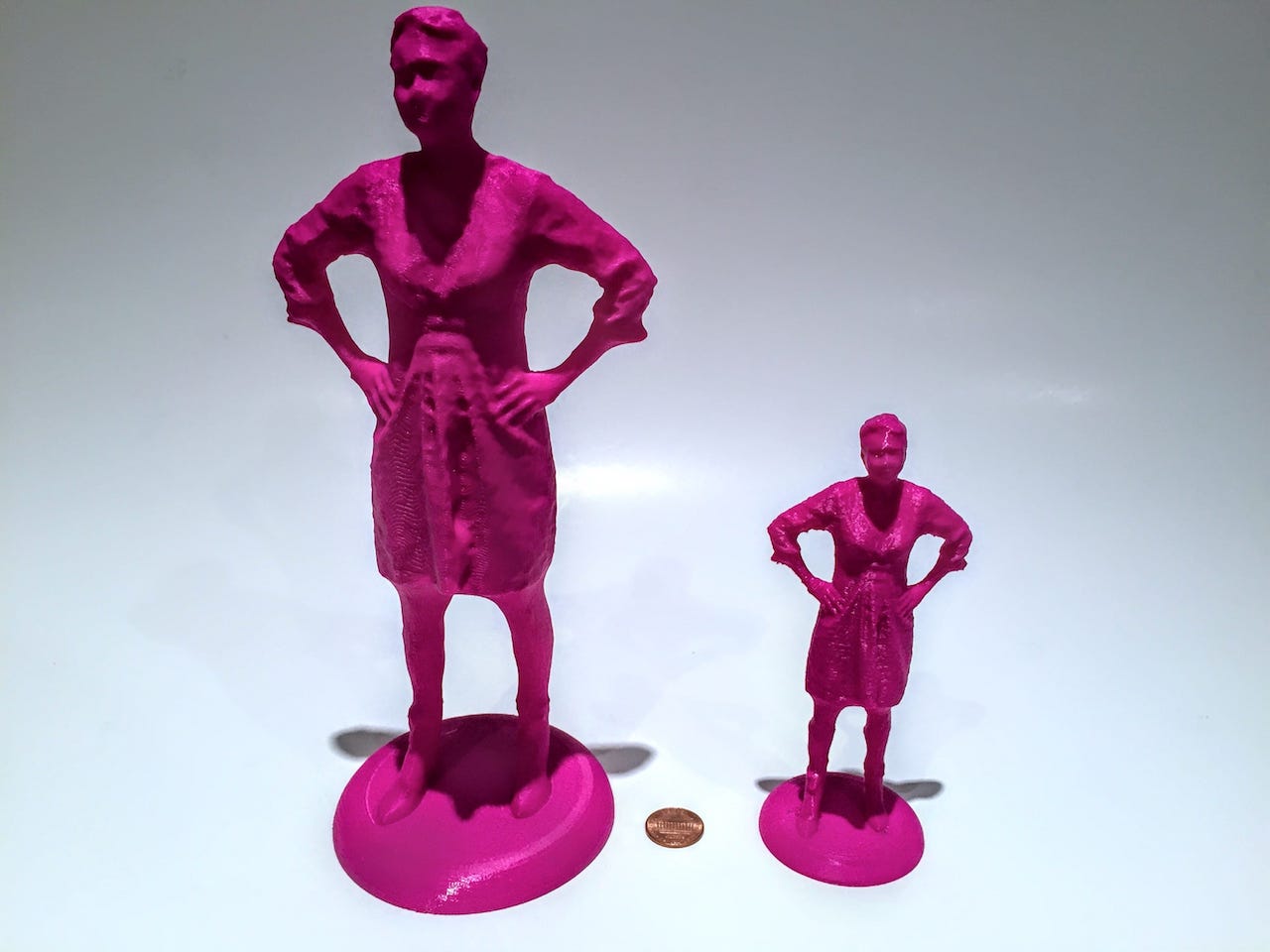  Two sizes of a 3D printed figurine based on a 3D scan of an actual person 