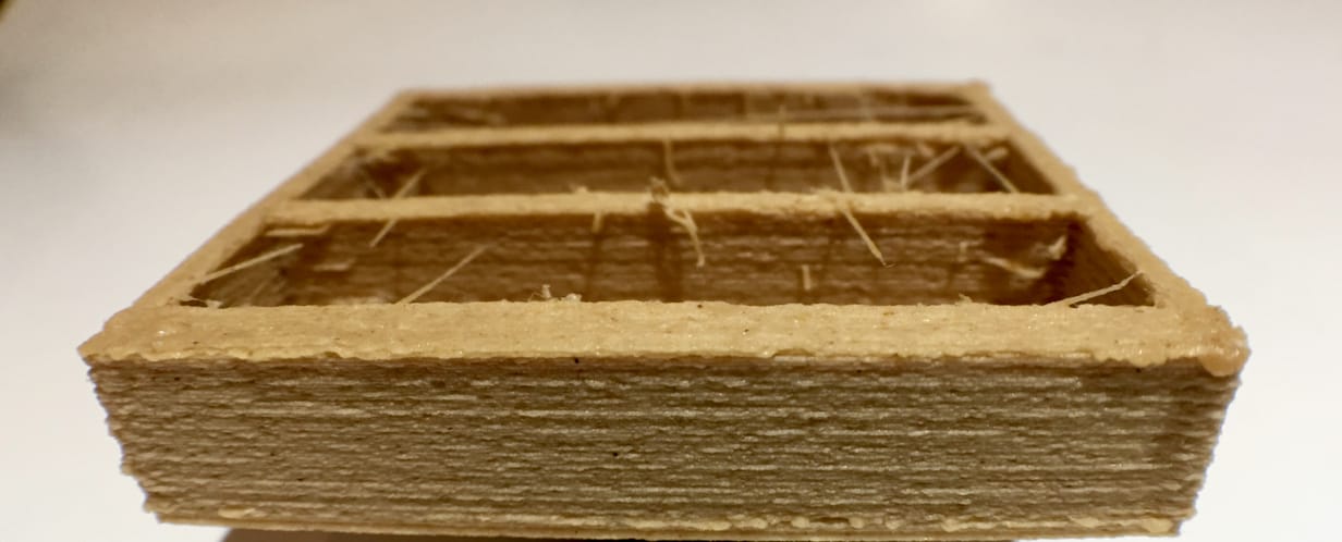  Fiberlogy's wood fiber filament typically produces a wood-like surface finish 