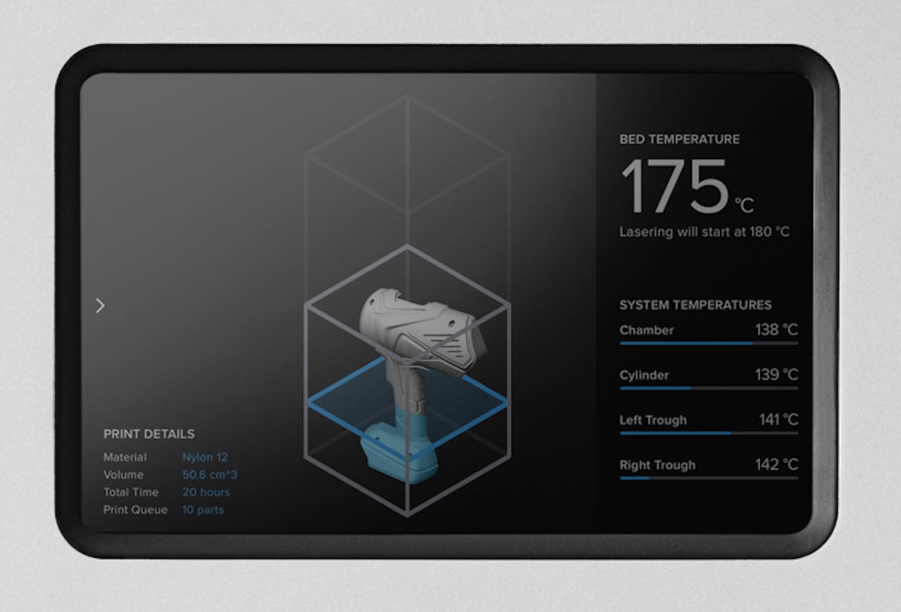  A view of the beautifully designed control panel on the new Formlabs Fuse 1 SLS 3D printer 