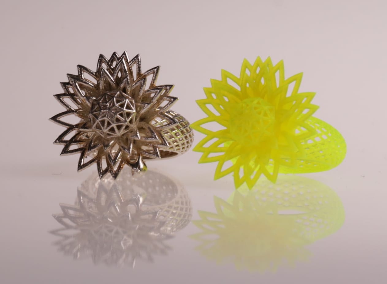  Sample 3D print and corresponding metal cast jewelry from XYZprinting's new Nobel Superfine 