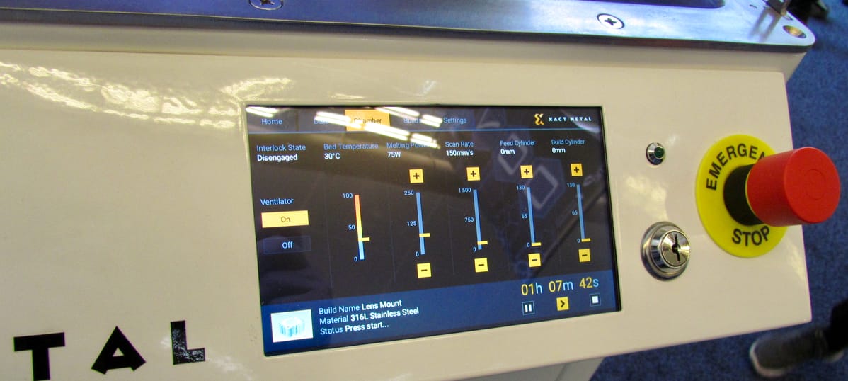  The control panel of Xact Metal's XM200 small format 3D metal printer 