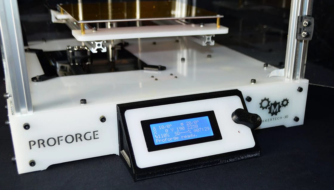  The Proforge desktop 3D printer's basic LCD screen 