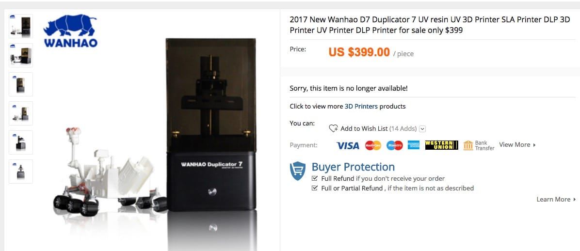  The Wanhao Duplicator was offered at USD$399 for a time, apparently 