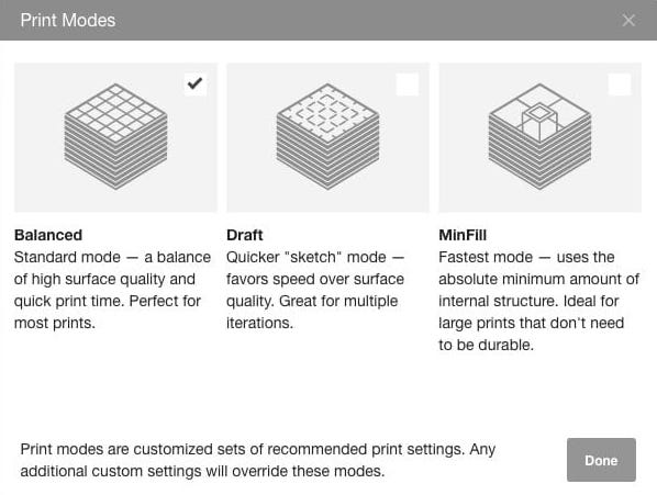  Standard 3D printing options in MakerBot Print's new version 