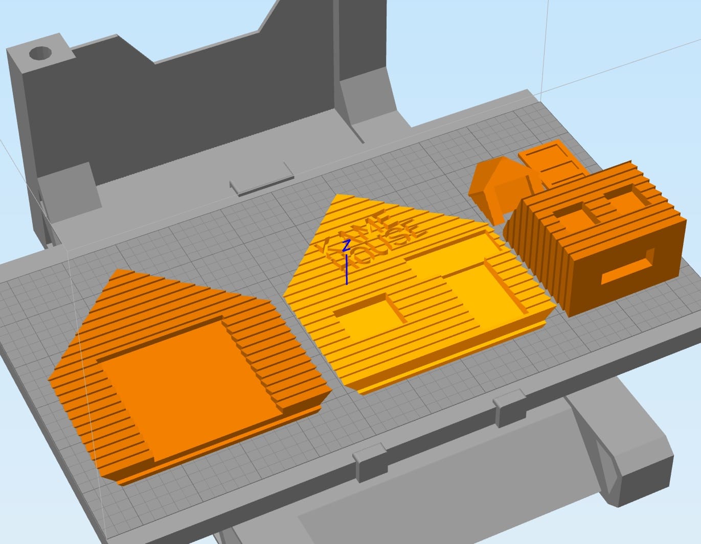  A typical 3D print plate showing some of the parts for the Kame House 3D model 