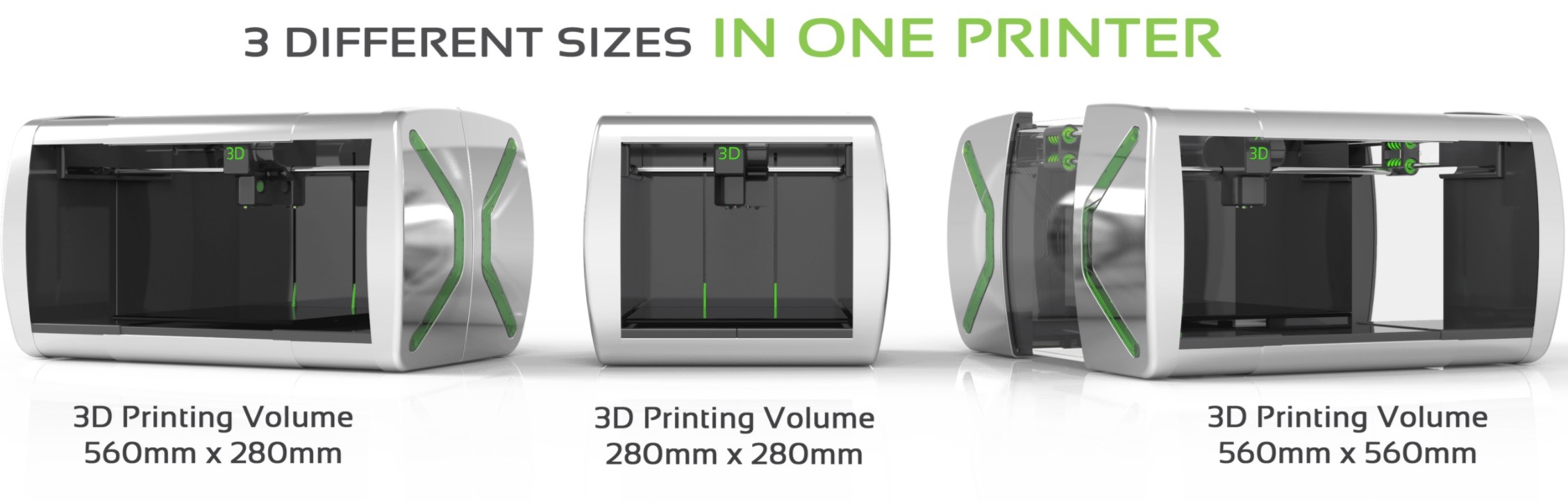  The three (or should it be four?) sizes of the Xtreme 3D printer 