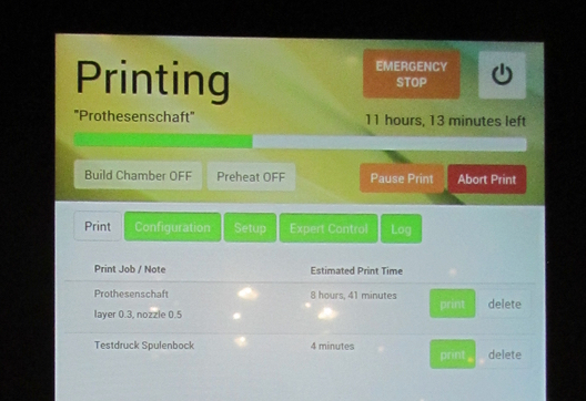  A view of the touch screen on the VP75 large-format delta 3D printer 