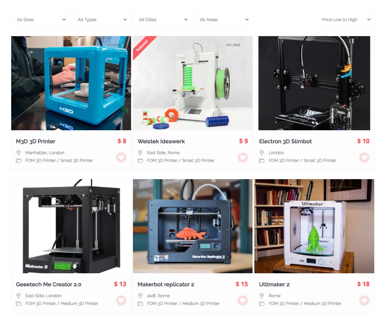  3D printers for rent on Threedigo 