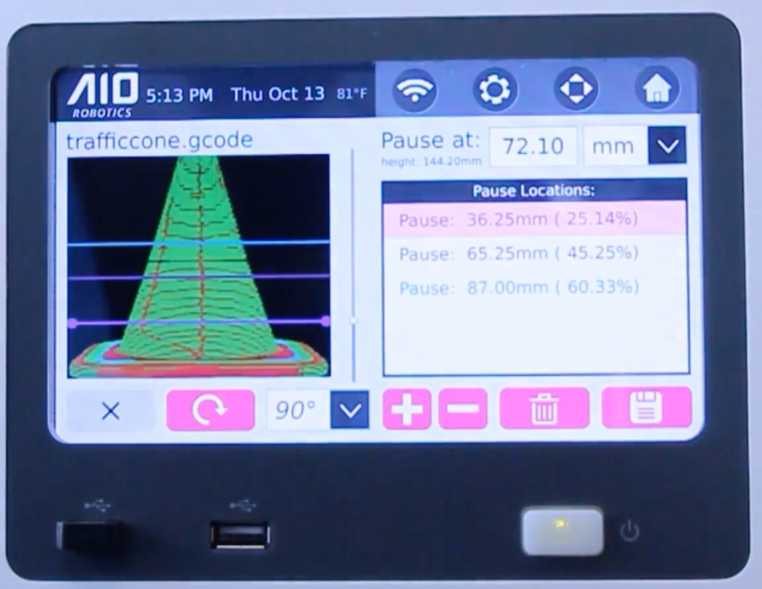  AIO Robotics' pause editor appears on their touch screen 