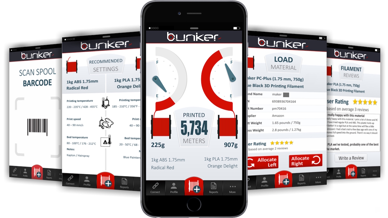  The Bunker's app shows all manner of live statistics on 3D printer filament usage 