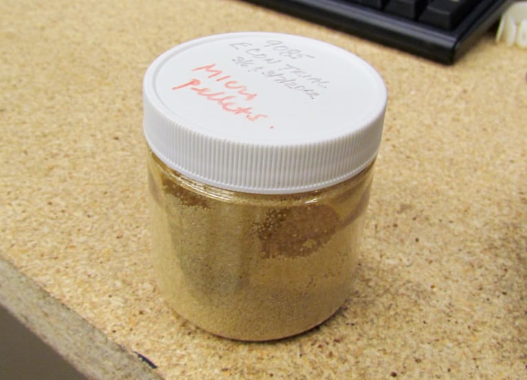 A bottle of Stratasys' ULTEM micro-pellets for use in their new Infinite Build 3D Demonstrator 